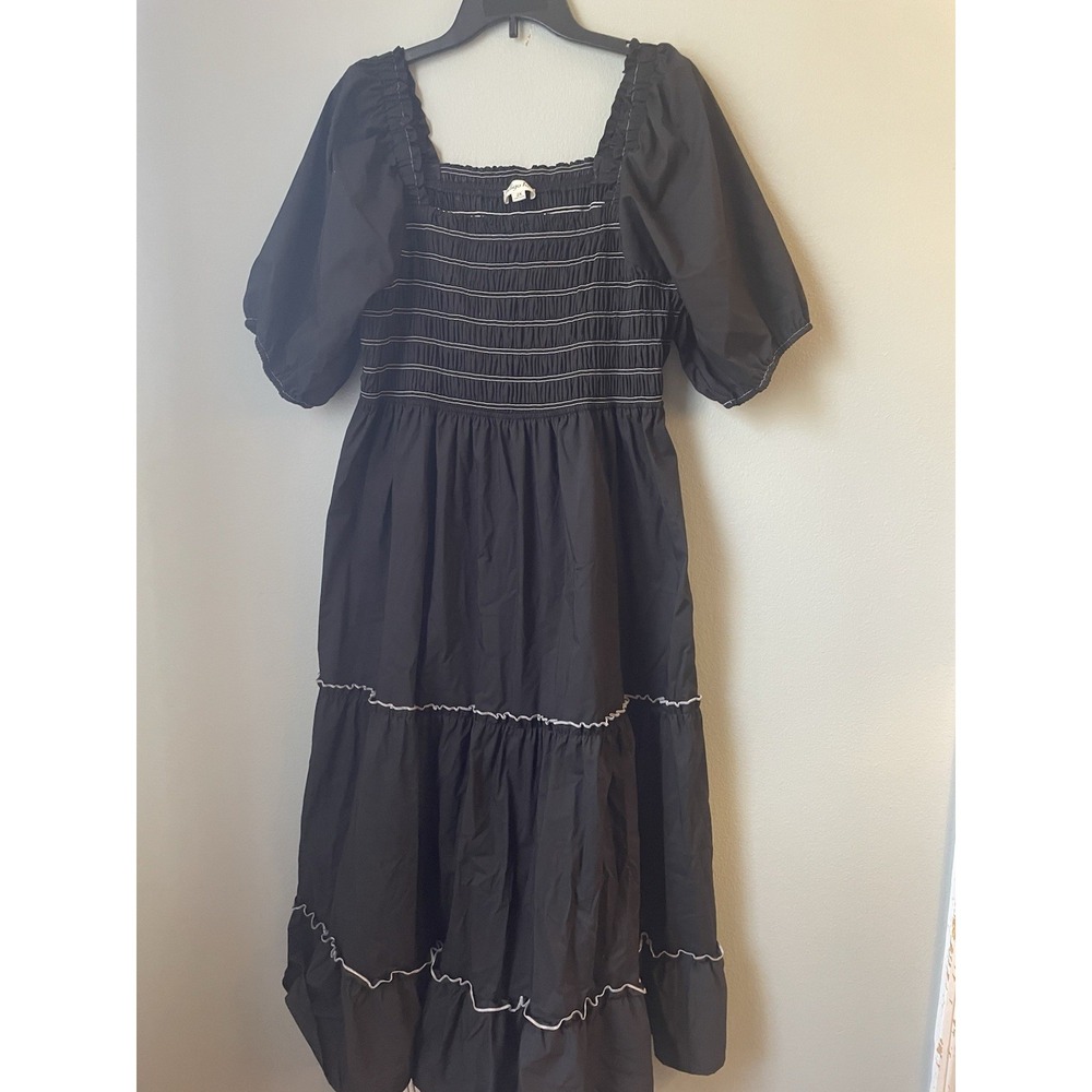 Indigo Rose Dress Smocked Peasant Cottage Ruffle Boho 2XL